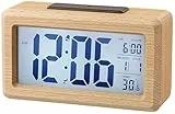 RWSRW Wecker Digital aus Holz mit Großem LCD-Display Wecker Batteriebetrieben mit Datums Tragbarer Wecker für Schlafzimmer Home Office (Batterie Nicht Enthalten)