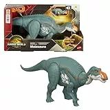 Mattel Jurassic World: Die Wiedergeburt Wild Roar Maiasaura Dinosaurierspielzeug mit steuerbarem Beiß-Angriff in mehrere Richtungen und Brüllgeräusch, digitale Spielmöglichkeiten, JGC82