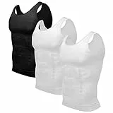 Odoland Unterhemd Herren 3er Pack Kompressionsshirt Shapewear Bauchweg Shirt Herren Body Shaper Tank Tops - Schwarz/Weiß/Weiß, L