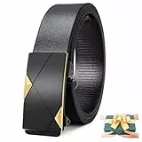 LEACOOLKEY Gürtel für Herren, Leder-Ratschengürtel mit automatischer Schnalle, verstellbarer Herrengürtel 33 mm, für Herren, Kleid, Jeans, C-Schwarz mit Gold, fit waist size below 37”