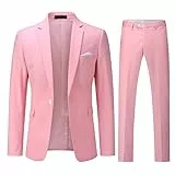 YOUTHUP Anzug Herren 2 Teilig Slim Fit Herrenanzug Business Hochzeit Modern Anzüge Sakko Anzughose, Rosa, M
