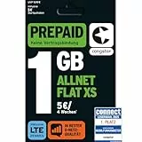 congstar Prepaid ALLNET XS SIM-Karte ohne Vertrag –1 GB im D-Netz Qualität für Wenigsurfer I 5G mit 25 Mbit/s, 5 € Startguthaben, Telefon & SMS Flat in alle dt. Netze, EU-Roaming inkl., ohne Vertrag.