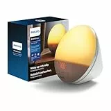 Philips SmartSleep Wake-up Light – Nachttischlampe & Wecker, Farbige Sonnenaufgangssimulation, 20 Helligkeitseinstellungen, 6 natürliche Wecktöne, Mitternacht-Lichtfunktion, Modell HF3521/01
