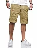 TARAINYA Shorts Herren Kurze Hose Herren Tunnelzug Baumwolle Sommer Chino Casual mit Taschen Hellkhaki L