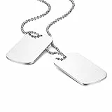 Flongo Gravur Herren Anhänger Halskette Militär Kette, Silber Herrenkette Kostenlose Gravur doppelte Militärische Erkennungsmarken Armee Stil Dog Tag Erkennungsmarke Herren Männer