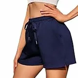 Jezonga Sporthose Damen Kurz Sport Shorts High Waist Sommer Shorts Lockere Kurze Sport Hosen mit Taschen Trainingshose Laufhose Jogginghose Dunkelblau M