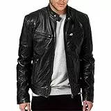 Generisch Motorrad Jacke Herren Lederjacke Herren Reißverschluss Bikerjacke Übergangsjacke Vintage Freizeit Kunstlederjacke winterjacke Reißverschluss Slim Fit Bomberjacke Coat 001 Schwarz L