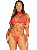 Leg Avenue Damen Langarm-Body aus Netz, Einheitsgröße (Rote), 0.05 kg Dessous-Set, red