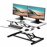 FITUEYES Höhenverstellbar Schreibtischaufsatz Büro Sitz Steh Computertisch 92 x 40 cm Stehpult mit Tastaturablage Geeignet für Zwei Monitore Weiß