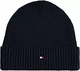 Tommy Hilfiger Herren Strickmütze Flag Cotton Beanie mit Kaschmir, Blau (Space Blue), Einheitsgröße