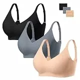 HBselect Nahtlose BHS Damen ohne Bügel Tiefem V-Ausschnitt Bralette Komfort Vollschalen Gepolstert Bustier weicher BHS Bequemer T-Shirt Soft Bra G M