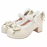 USHOBE 1 Paar Dicker Hoher Absatz Flacher Mund -Janes-Schuhe Bogen Fersen Knöchelriemenschuhe Mit Runder Zehenpartie Plateaupumps Für Damen Fräulein Schulschuhe Dicker Boden