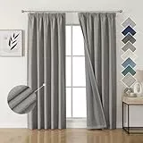 Joydeco 100% Verdunkelungsvorhänge Leinen Gardinen mit Kräuselband 2er Set H200xB140cm Hellgrau, Thermovorhang Kälteschutz Blickdicht Schallschutz Ideal für Wohnzimmer passt zu Schienensystemen