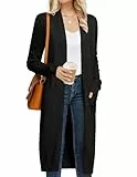 GRACE KARIN Trendige lange Damen-Strickjacken 2025, leicht, vorne offen, langärmelig, Maxi-Mäntel mit Taschen, Schwarz, Groß