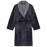 LOOKS BY WOLFGANG JOOP Bademantel L, Bademantel Unisex Frottee, Morgenmantel grau mit Schalkragen, hochwertige Baumwollmischung