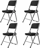 PIPIPOXER Konferenzstuhl klappbar,4er Set Essstühle Klappstühle Klappstühle aus kuschelig PU Leder und Stahlrahmen,Stabiler Klappstuhl Furniture mit für Gäste im Freien Schwarz 45x46x82cm
