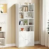 YITAHOME 4-stöckiges Bücherregal mit Türen und Schrank, freistehendes Bücherregal mit offenen Fächern für Zuhause, Büro, Wohnzimmer und Schlafzimmer, Weiß, 60 x 30 x 159 cm