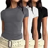 3er Pack Damen Skims Dupe T-Shirt Basic Kurzarm Crop Top Y2K Slim Fit Oberteile Casual Athletisches Top Rundhals Tee Shirts Teenager Streetwear
