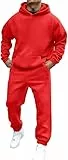 Damen Herren Jogginganzug Trainingsanzug Freizeitanzug Einfarbig Hoodie Mit Kapuze Langarm Mit Taschen Hausanzug 2-Teilig Fitness Kapuzenjacke Jogginghose Jogginganzug Sportanzug Set 00l Rot S