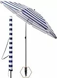 4smile Strandschirm SunnyJoy, Ø 180 cm Blau-Weiß - UPF 50+ Sonnenschirm Strand mit Hülle, Sonnenschirm Balkon - Strandschirm windfest stabil, platzsparender Balkon Schirm als Ersatz für Kurbelschirm