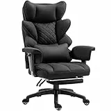 Dowinx Gaming Stuhl, Bürostuhl Ergonomisch mit Taschenfeder-Kissen, Chefsessel mit Doppellagige weiche Rückenlehne und verstellbare Lendenkissen, Armlehnen und Fußstütze(Stoff, Schwarz)