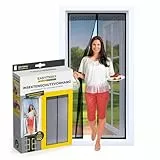 EASYmaxx Moskitonetz für Türen'Magic Klick' | Mit praktischem Magnetverschluss. Schließt von alleine | Zuschneidbar für alle Türen bis 90 x 210 cm | Einfache Montage ohne Bohren & Schrauben [schwarz]