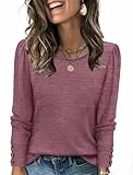 WIHOLL Langarmshirts für Damen, Knopfleiste, Tunika, Tops, Damen, lässig, Herbst, leicht, modisch, 2025, violett, rot, XXL