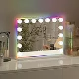 JXMILO Hollywood Schminkspiegel mit Beleuchtung, RGB Licht, 15 Dimmbare Groß LED Licht 3 Farbtemperatur Licht, Vanity Spiegel Badspiegel Tischspiegel, Wandspiegel mit 10X Vergrößerung, 58X46cm