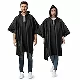 Opret Regenponcho Damen Herren Wasserdicht 2 Stück Schwarz, Regencape Damen Herren, Leicht Wiederverwendbar Regenschutz, Poncho Regen mit Raum für Rucksäcke für Wandern, Festival und Outdoor