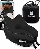 SNUGL Nackenkissen Memory Foam Waschbar & Verstellbar | Kuscheliges Nacken Reisekissen Für Flugzeug, Auto & Unterwegs | Reise-Kissen Nackenhörnchen, Neck Travel Pillow (Schwarz, Erwachsener Normal)