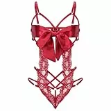 Telooco Desouses für Frauen Sexy Unterwäsche Dessous Spitze Hohl Body Bodysuit Einteiler Freche Dessou Fliege Underwear Women Sexy Set Spitze Dessous Party Outfit für Damen Frauen (Rot)