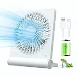 BIVBTP Kleiner Tischventilator, 2000mAh Tragbarer Wiederaufladbarer Ventilator, 3-Stufen-Variable, 220° Einstellbar, Leiser Lang Anhaltender USB Ventilatoren Geeignet für Büro, Zuhause, Reisen-Weiß