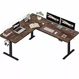 JUMMICO Eckschreibtisch Höhenverstellbar mit 3 Speicherhöhen, 160x140 cm L-förmig Höhenverstellbarer Schreibtisch mit Kabelkanal uund 2 Haken, Ergonomischer Computertisch für Homeoffice, Braun