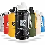 Khroom Edelstahl Trinkflasche 1,3L & 2,2L – Kohlensäure geeignet, auslaufsicher, spülmaschinenfest, einwandig, BPA-frei | Metall Outdoorflasche | 1 Liter Wasserflasche | Sportflasche Marmor