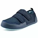 Hsyooes Herren Hausschuhe Damen Klettverschluss Freizeitschuhe Extra Weit Verstellbare Sandalen Atmungsaktiv Rutschfest Bequemer Senioren 43 EU Blau-A
