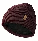 Wmcaps Beanie Mütze, Herren Winter Warme Unisex Wintermütze Strickmütze Dehnbare Weiche Wollmütze mit Bündchen und Dickem Warmem Futter Geschenk für Freundin männer Frauen (Burgunderrot)
