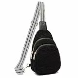 HAWILL® Kleine Umhängetasche Damen Bauchtasche Stylische Sling Bag Weich Teddy Tasche Damen Brusttasche zum Umhängen Plüsch Tasche für Reisen, Sport, Arbeit (Schwarz)