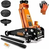 Verda Wagenheber hydraulisch 3T (130-490) 2X Gummi Rangierwagenheber, PKW, Profi, Tief, Doppelpumpsystem Doppelkolben, Heber, Ständer, Flache, Werkstatt, Wohnmobil, Geländewagen Montagehandschuhe