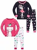 LOLPIP Mädchen Pyjamas Kinder Kleidung 100% Baumwolle Nachtwäsche Set Ballerina Katze Nachtwäsche Langarm 4-teilig 8 Jahre