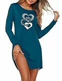 Demegimi Nachthemd Damen Langarm Schlafshirt Nachtwäsche Baumwolle Sleepshirt Schlafkleid Nightgown