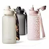 MAMEIDO Trinkflasche mit Strohhalm & Zeitmarkierung als Trinkerinnerung 1 l, Wasserflasche auslaufsicher, Sportflasche BPA-frei, Gym Water Bottle, Flasche aus Tritan (Ivory Beige)