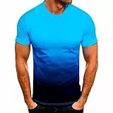 T-Shirts für Herren Sommer Kurzarm Basic Herren Tshirt Casual Rundhals Tee Shirts 3D Druck Gradient Oberteile Leicht Baumwolle Männer T Shirt Regular Fit Tops Lightning Deals Blau 3XL