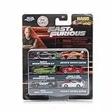 Jada Toys Fast & Furious 6er-Pack Nano-Fahrzeuge (1,65 Inch) – Set aus 6 Modellautos aus Metall, offiziell lizenziert, Mini-Fahrzeuge für Fans und Kinder ab 3 Jahren, Sammlerset im Blisterpack