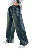 Rolanko Baggy Jeans Jungen, Weites Bein Elastischer Taille und Mehreren Taschen, Cargo Hosen Jeans für Kinder, Blau, 10-11 Jahre, 150