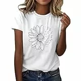 Tshirt Damen Weiss T Shirts Damen Baumwolle T Shirt Rundhals Kurzarm T-Shirts Sommer Oberteile Liebe Gedruckt Tunika Tee Shirts Bluse Tops (DE/NL/SE/PL, Alphanumerisch, XXL, Regular, Regular, A)