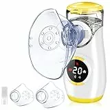 Wholede Inhalationsgerät Digitale, Inhaliergerät für Baby Kinder Erwachsene, Vernebler Inhalator mit Countdown zur Zerstäubung, Leise Tragbarer Inhalator mit 2 Maske und Mundstück- Gelb
