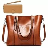 BestoU Handtasche Damen Umhängetasche Shopper Tasche PU Leder Schultertasche Damentaschen Henkeltasche Tragetasche mit Hellbraune Geldbörse 2PCS