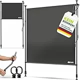 tillvex® Klemmmarkise Senkrechtmarkise mit Handkurbel ohne Bohren | Sichtschutz Ausziehbar & Blickdicht | Vertikalmarkise Balkon Terrasse Garten | Sichtschutzrollo Wetterfest (Anthrazit, 150x310 cm)