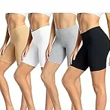 wirarpa Radlerhose Damen Kurz Baumwolle Boxershorts Unter Kleid Rock Unterhosen mit Bein Anti Scheuern Kurz Leggings 4er Pack Schwarz Grau Beige Weiß Größe L