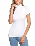 Totatuit Damen Pullover Kurzarm Sommer Strickpullover mit Stehkragen Einfarbig Slim Fit T-Shirt Oberteile Leicht Basic Strickshirts